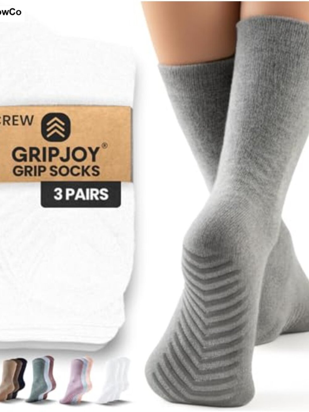 Grippy Non Slip Yoga Socks for Women & Men, 3 Pairs Crew